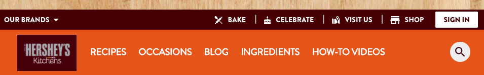 Hershey's Kitchens website navigation